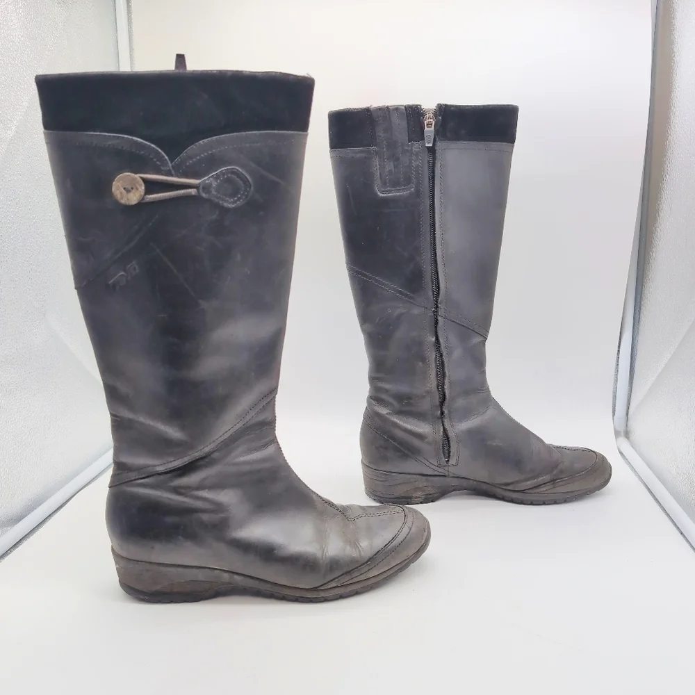 Teva Jade Cove Sz 8.5 Black Leather Knee-High Boots